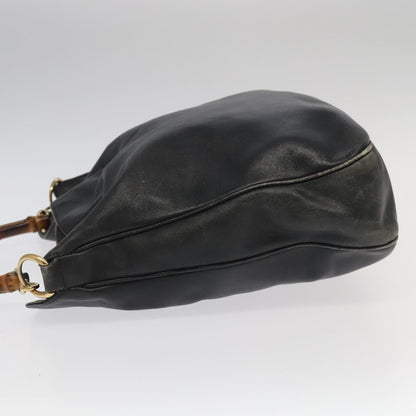 GUCCI Bamboo Shoulder Bag Leather 2way Black Gold 001.123.1577  th5460
