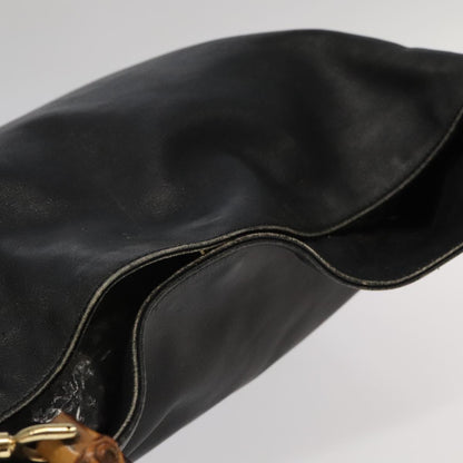 GUCCI Bamboo Shoulder Bag Leather 2way Black Gold 001.123.1577  th5460