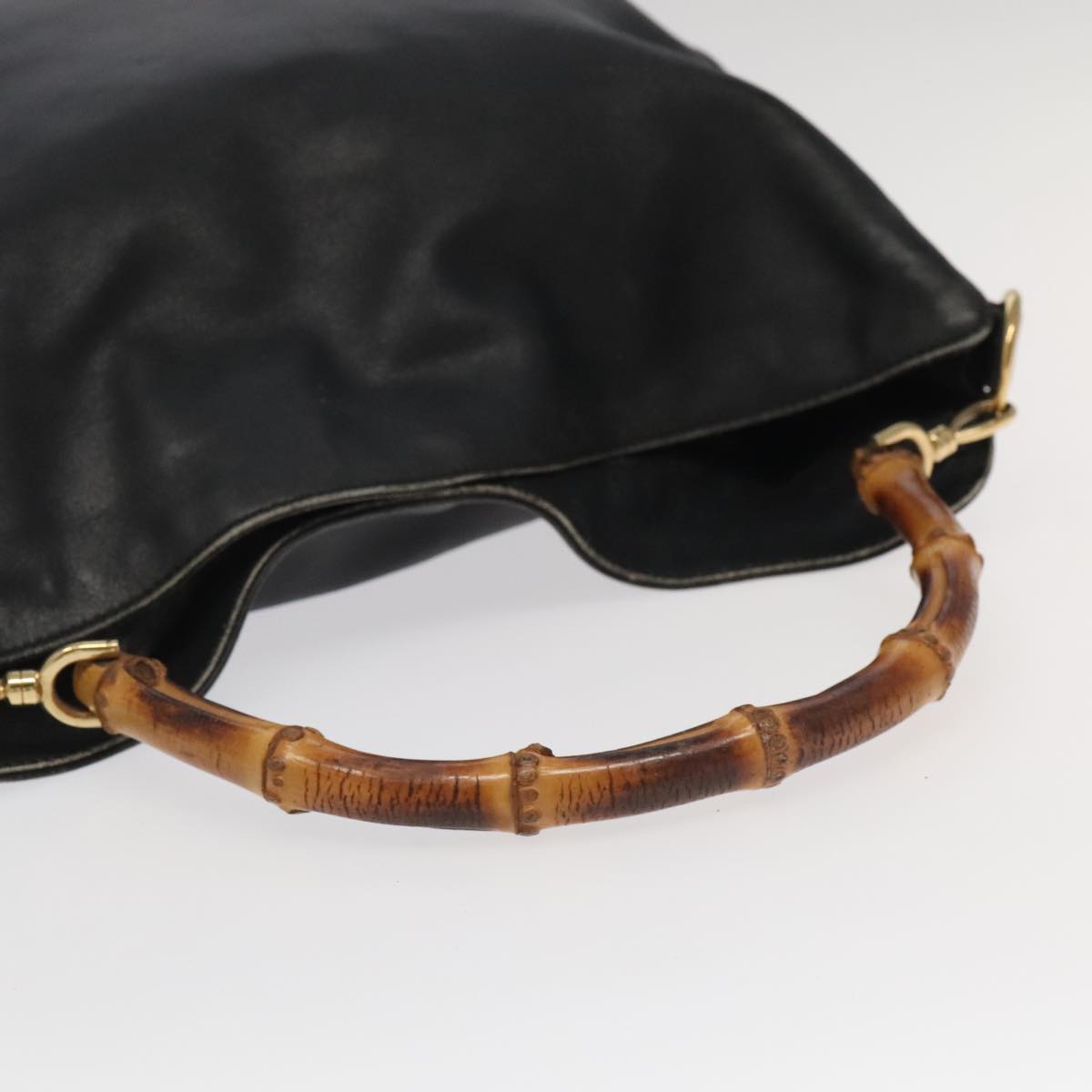 GUCCI Bamboo Shoulder Bag Leather 2way Black Gold 001.123.1577  th5460