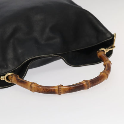 GUCCI Bamboo Shoulder Bag Leather 2way Black Gold 001.123.1577  th5460