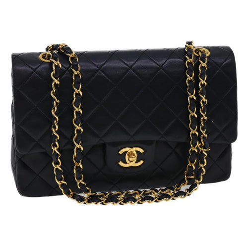 CHANEL Classic Matelasse 25 Chain Flap Shoulder Bag Lamb Skin Black 27848A