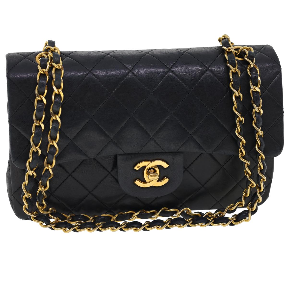 CHANEL Classic Matelasse 23 Chain Flap Shoulder Bag Lamb Skin Black 28634A