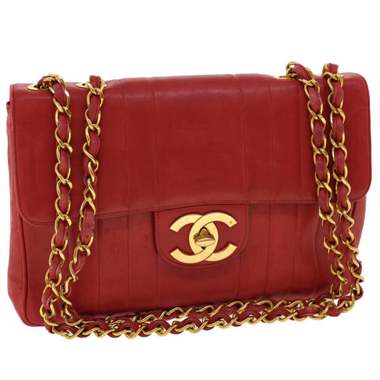 CHANEL Mademoiselle Big Coco Double Chain Shoulder Bag Lamb Skin Red 29129A