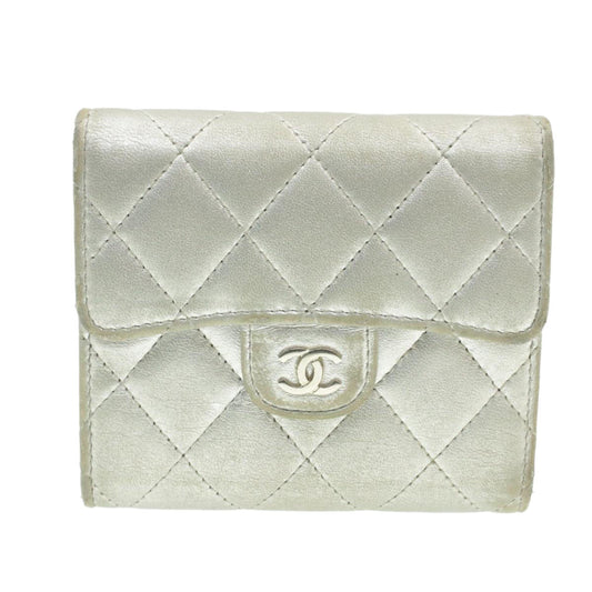 CHANEL Matelasse Bifold Wallet Silver CC cr620
