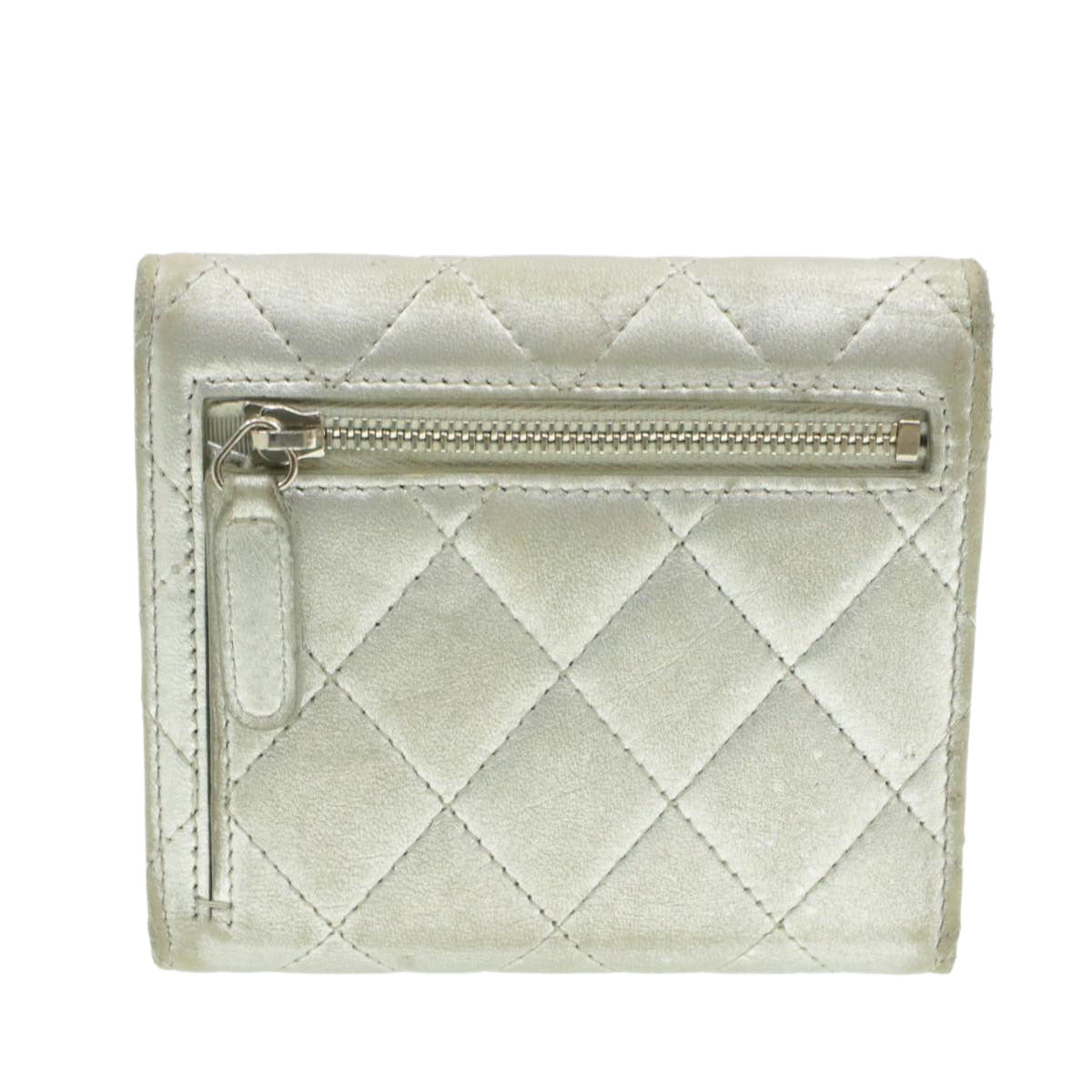 CHANEL Matelasse Bifold Wallet Silver CC cr620