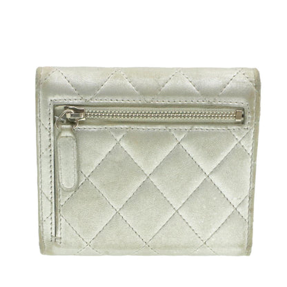 CHANEL Matelasse Bifold Wallet Silver CC cr620