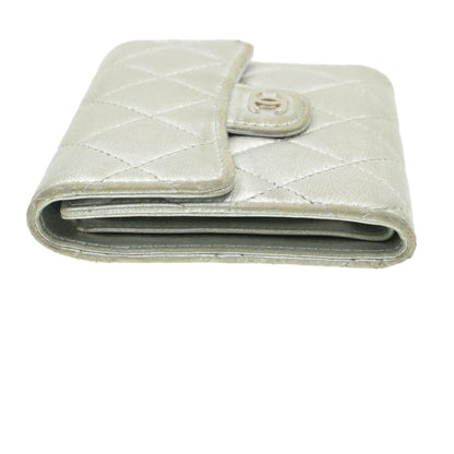 CHANEL Matelasse Bifold Wallet Silver CC cr620