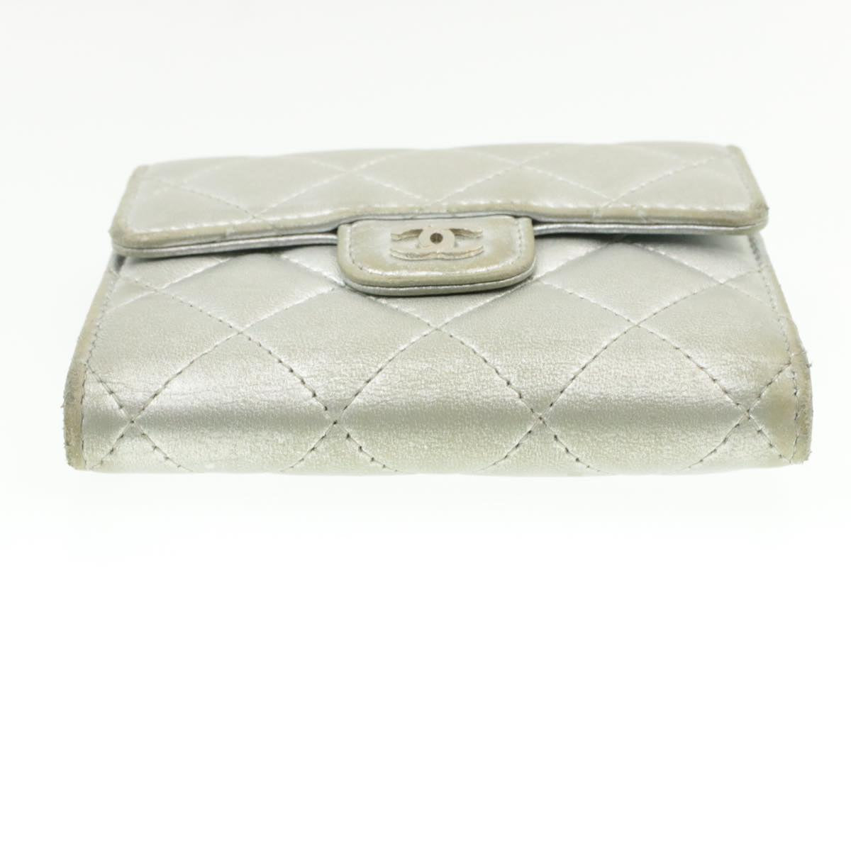 CHANEL Matelasse Bifold Wallet Silver CC cr620