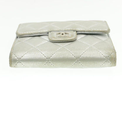 CHANEL Matelasse Bifold Wallet Silver CC cr620