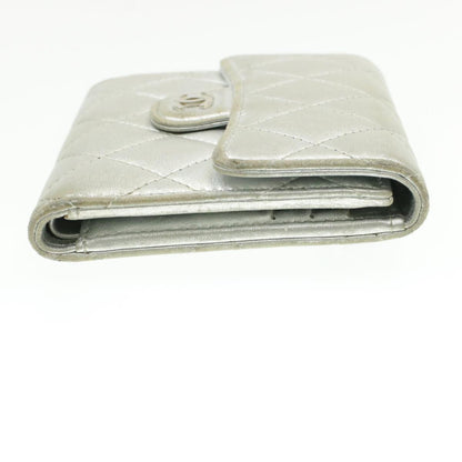 CHANEL Matelasse Bifold Wallet Silver CC cr620