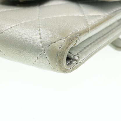 CHANEL Matelasse Bifold Wallet Silver CC cr620