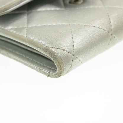 CHANEL Matelasse Bifold Wallet Silver CC cr620