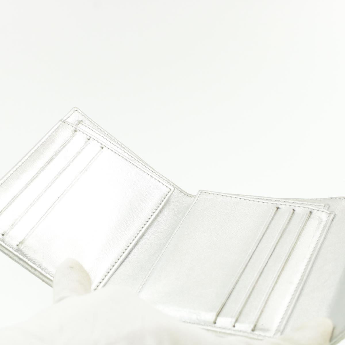 CHANEL Matelasse Bifold Wallet Silver CC cr620