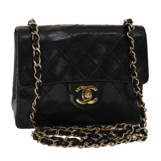 CHANEL Matelasse Chain Flap Shoulder Bag Lamb Skin Black Gold CC 24557A