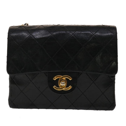CHANEL Matelasse Chain Flap Shoulder Bag Lamb Skin Black Gold CC 24557A