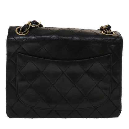CHANEL Matelasse Chain Flap Shoulder Bag Lamb Skin Black Gold CC 24557A