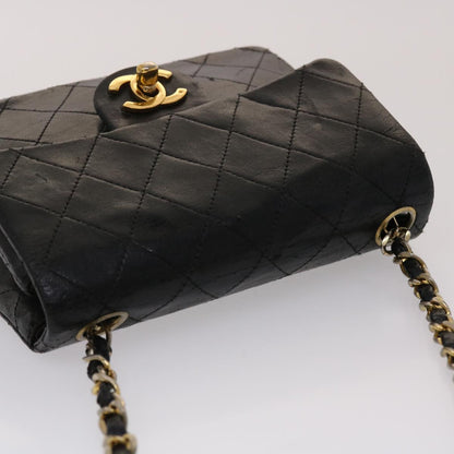 CHANEL Matelasse Chain Flap Shoulder Bag Lamb Skin Black Gold CC 24557A