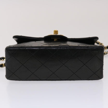 CHANEL Matelasse Chain Flap Shoulder Bag Lamb Skin Black Gold CC 24557A