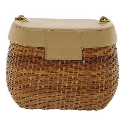 CHANEL Basket Chain Shoulder Bag Leather rattan Brown CC 31896S