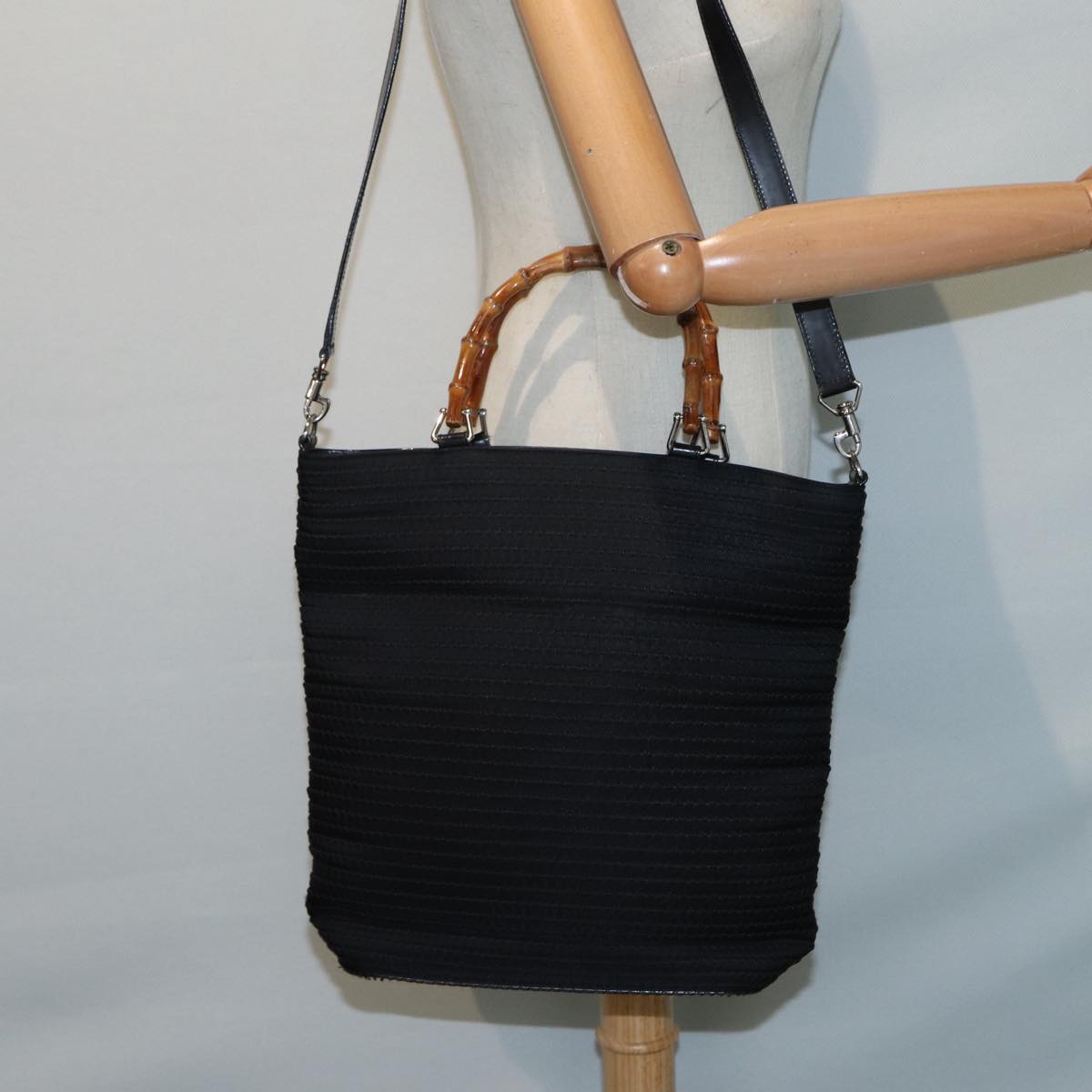 GUCCI Bamboo Shoulder Bag Nylon 2way Black 002 1998 0441 2050