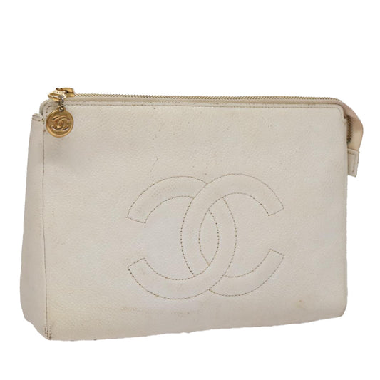 CHANEL Pouch Caviar Skin White Gold CC ti2536