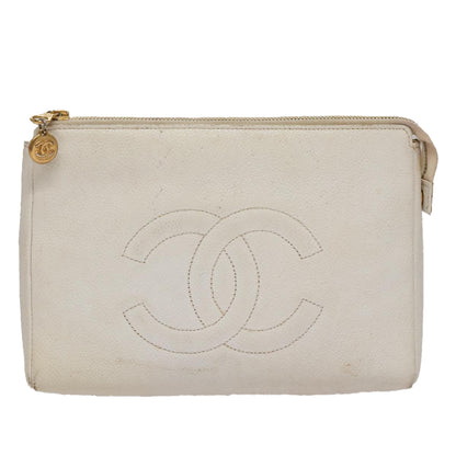 CHANEL Pouch Caviar Skin White Gold CC ti2536