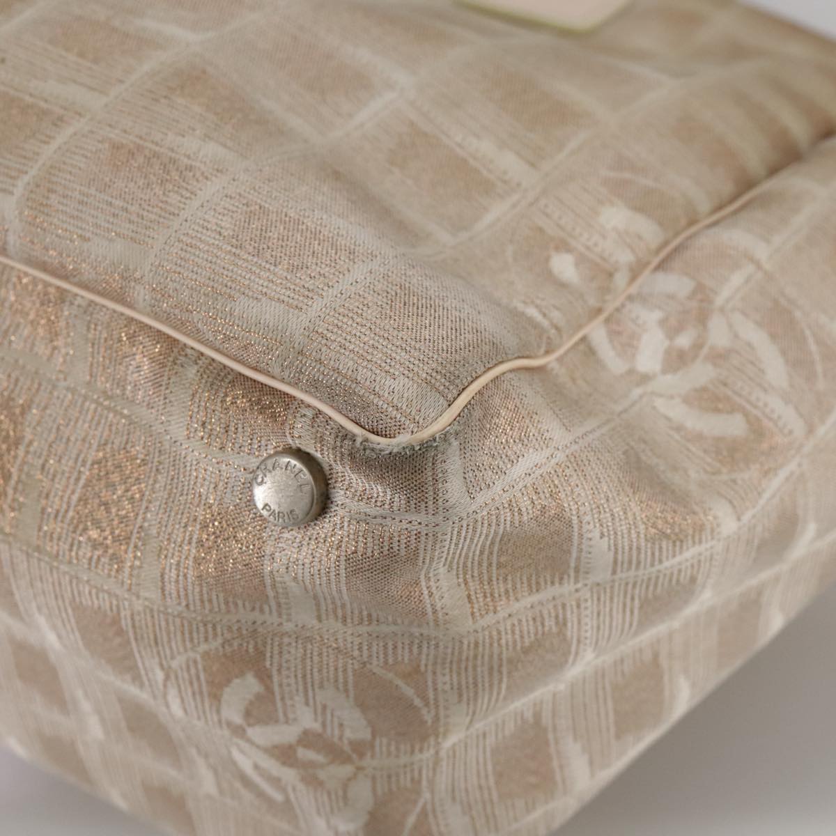 CHANEL New Travel line Tote Bag Nylon Beige CC ti2609