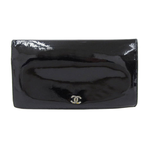 Chanel Black Patent Leather Bifold Long Wallet