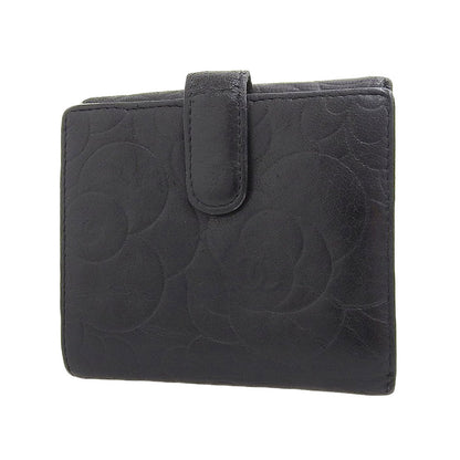 Chanel Camellia Double Flap Leather Wallet Black A47422