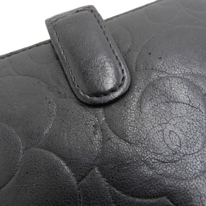 Chanel Camellia Double Flap Leather Wallet Black A47422