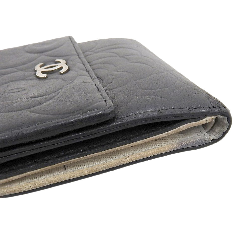 Chanel Camellia Double Flap Leather Wallet Black A47422