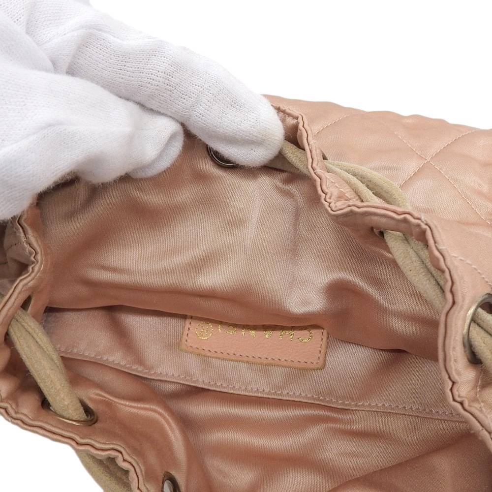 Chanel Satin Logo Backpack Pink Beige