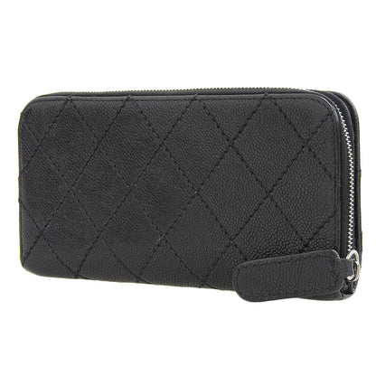 Chanel Leather Round Zipper Long Wallet Black