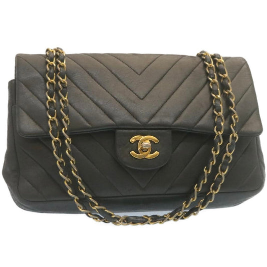 CHANEL Mademoiselle Turn Lock Flap Shoulder Bag Lamb Skin Black CC ai677A