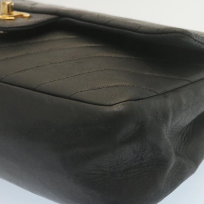 CHANEL Mademoiselle Turn Lock Flap Shoulder Bag Lamb Skin Black CC ai677A