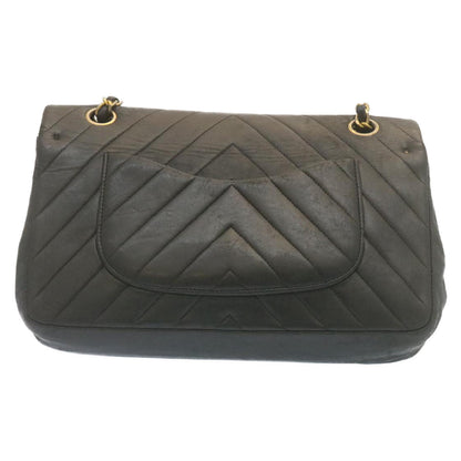 CHANEL Mademoiselle Turn Lock Flap Shoulder Bag Lamb Skin Black CC ai677A