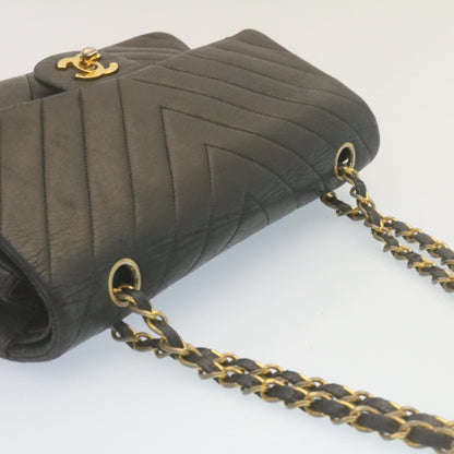 CHANEL Mademoiselle Turn Lock Flap Shoulder Bag Lamb Skin Black CC ai677A