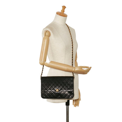 Chanel Matelasse Single Chain Shoulder Bag Black Gold Lambskin