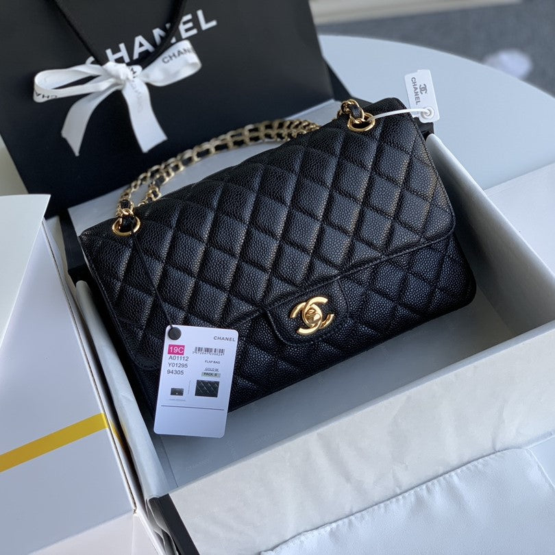 CHANEL MEDIUM FLAP BAG 25CM BLACK CAVIAR GOLD HARDWARE