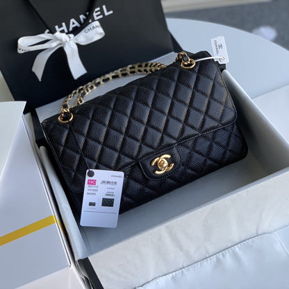 CHANEL MEDIUM FLAP BAG 25CM BLACK CAVIAR GOLD HARDWARE
