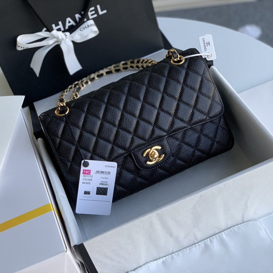 CHANEL MEDIUM FLAP BAG 25CM BLACK CAVIAR GOLD HARDWARE