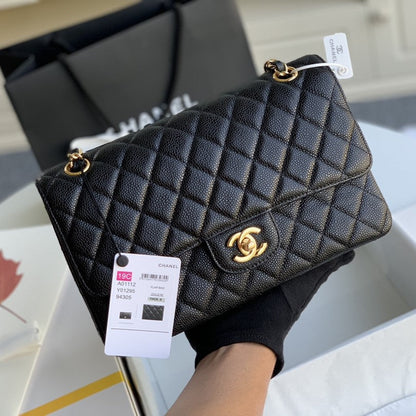 CHANEL MEDIUM FLAP BAG 25CM BLACK CAVIAR GOLD HARDWARE