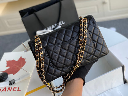 CHANEL MEDIUM FLAP BAG 25CM BLACK CAVIAR GOLD HARDWARE