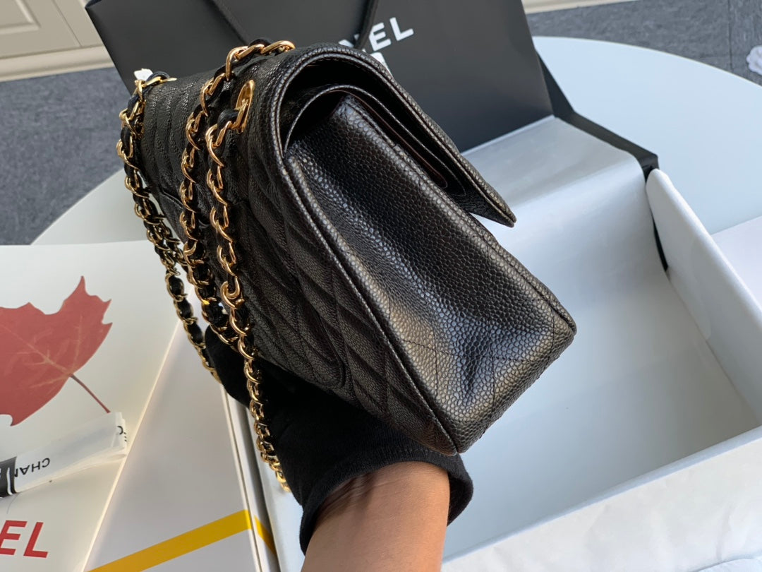 CHANEL MEDIUM FLAP BAG 25CM BLACK CAVIAR GOLD HARDWARE