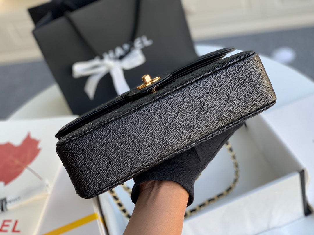 CHANEL MEDIUM FLAP BAG 25CM BLACK CAVIAR GOLD HARDWARE