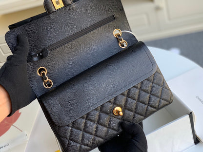 CHANEL MEDIUM FLAP BAG 25CM BLACK CAVIAR GOLD HARDWARE