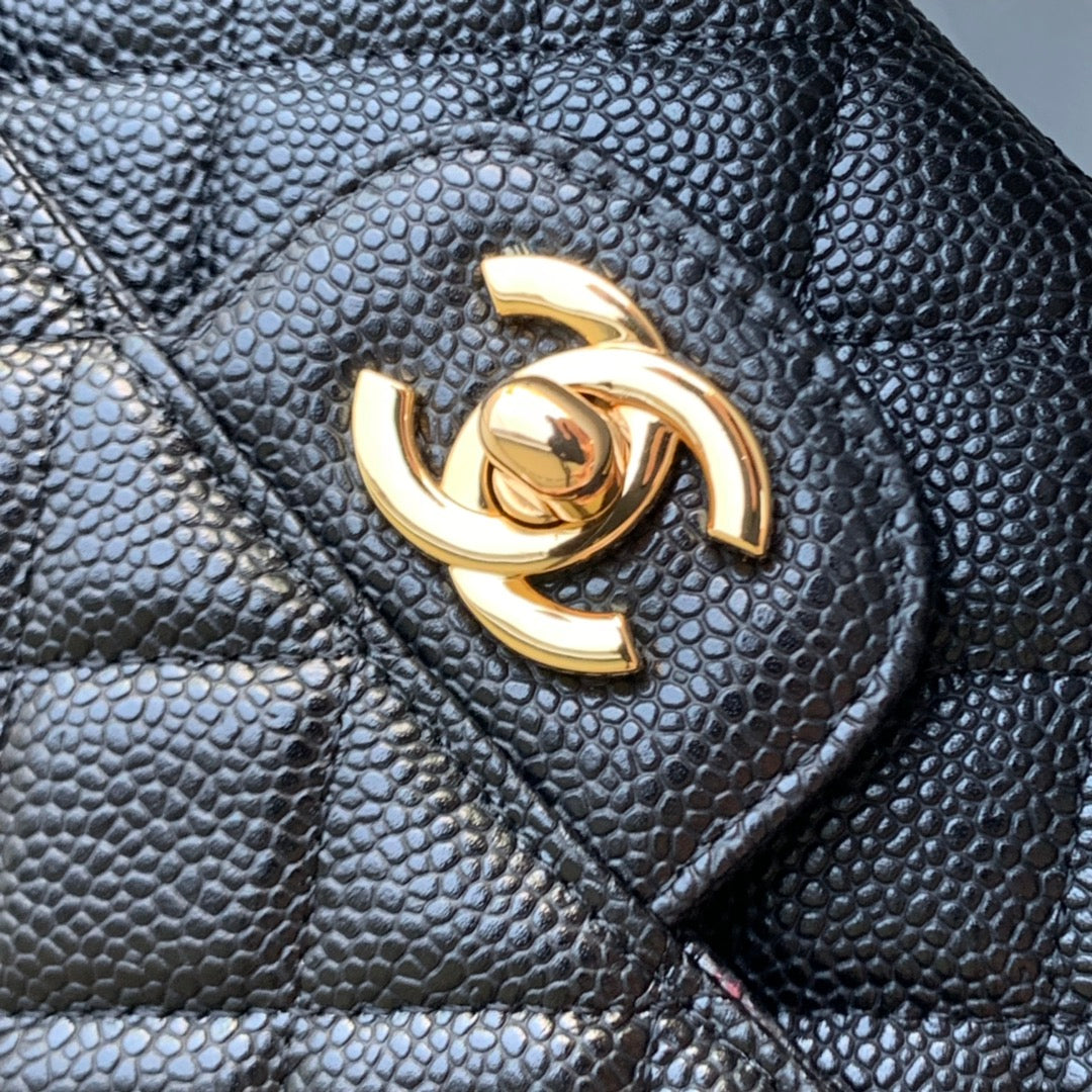 CHANEL MEDIUM FLAP BAG 25CM BLACK CAVIAR GOLD HARDWARE