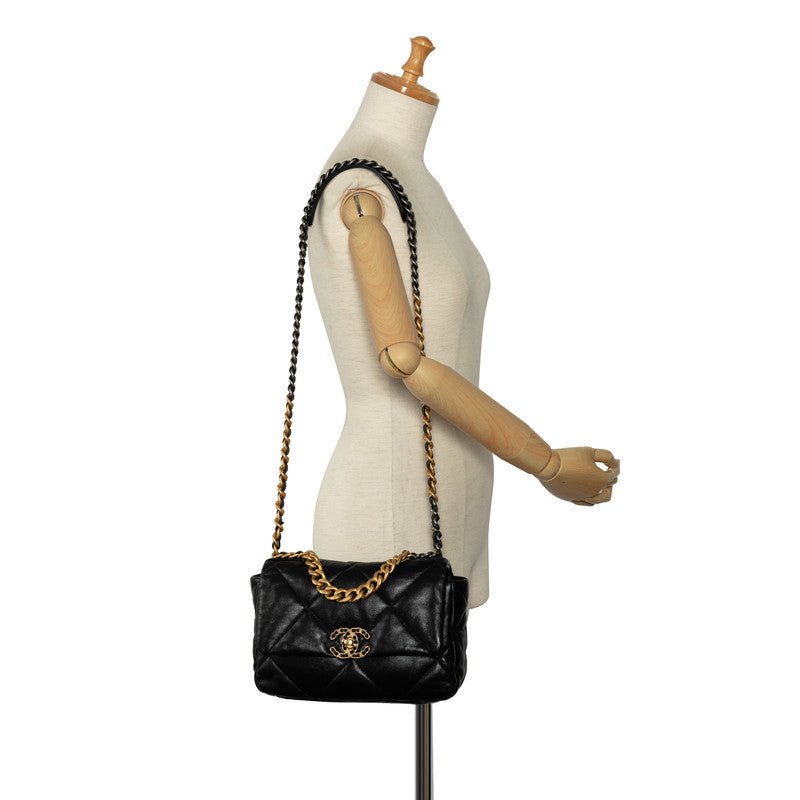 Chanel Matelasse Coco Mark Chain Shoulder Bag Black Lambskin