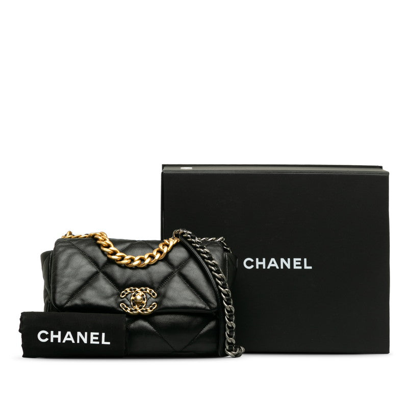 Chanel Matelasse Coco Mark Chain Shoulder Bag Black Lambskin