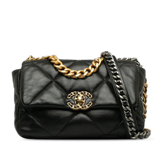 Chanel Matelasse Coco Mark Chain Shoulder Bag Black Lambskin